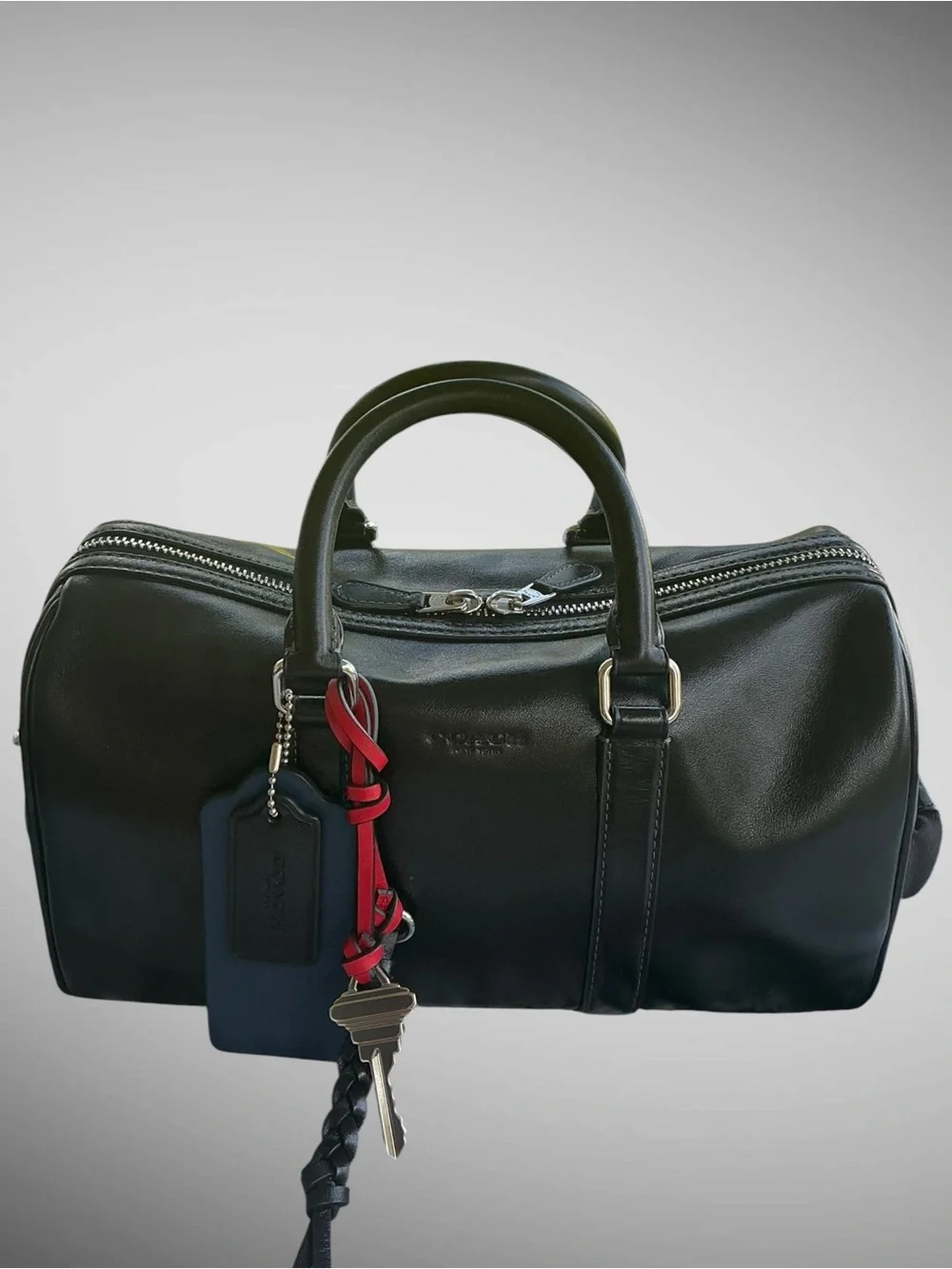 Coach Venturer 27 Duffle Satchel Bag Black Leather CDY54 w/ Charms Crossbody